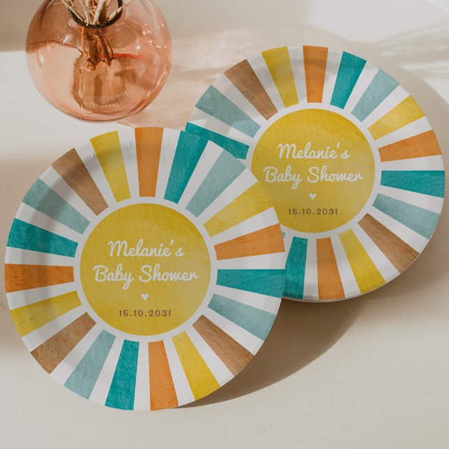 Retro Sunshine Boy Baby Shower Paper Plate (Creator Uploaded)