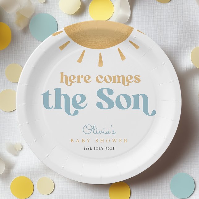 Retro Sunshine Boy Baby Shower Paper Plate (Creator Uploaded)