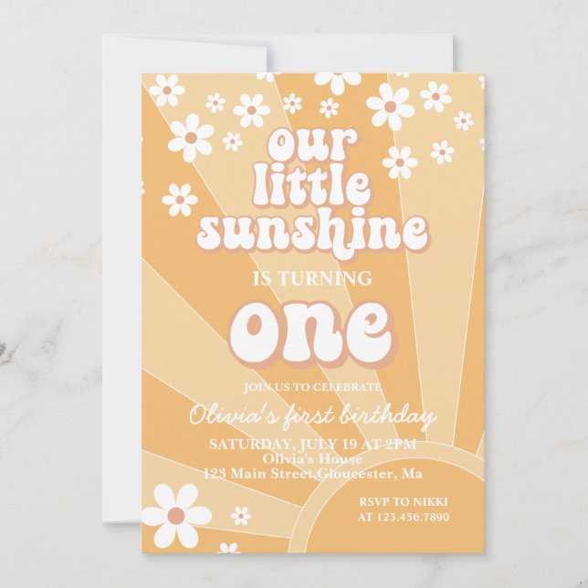 Retro Sunshine daisy boho floral first birthday In Invitation (Front)