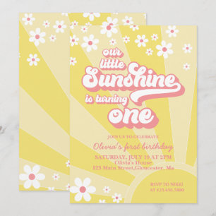 Retro Sunshine daisy boho floral first birthday Invitation