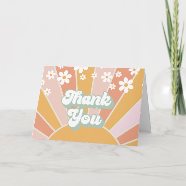 Retro Sunshine daisy boho thank you Card (Front)
