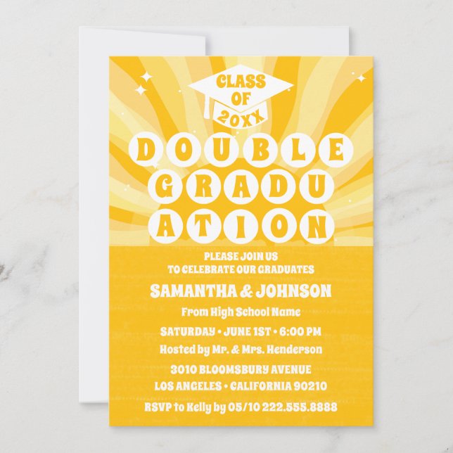 Retro Sunshine Double Graduation Party Invitation (Front)
