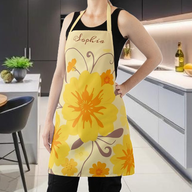 Retro Sunshine Floral Pattern-Yellow Flowers  Apron (Retro Sunshine Floral Pattern-Yellow Flowers  Apron )
