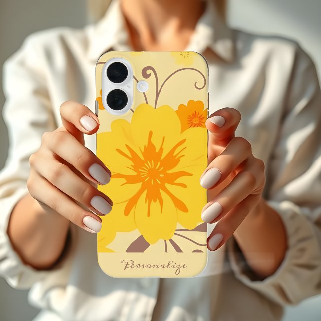 Retro Sunshine Floral Pattern-Yellow Flowers  Case-Mate iPhone Case (Retro Sunshine Floral Pattern-Yellow Flowers Personalized Case-Mate iPhone Case )