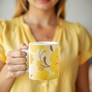 Retro Sunshine Floral Pattern-Yellow Flowers  Coffee Mug