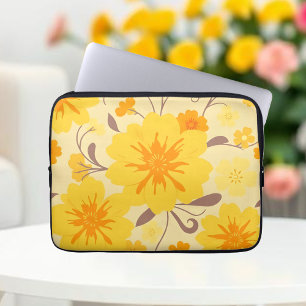 Retro Sunshine Floral Pattern-Yellow Flowers Laptop Sleeve