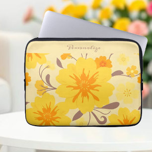 Retro Sunshine Floral Pattern-Yellow Flowers Laptop Sleeve