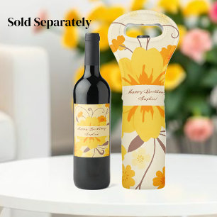 Retro Sunshine Floral- Yellow Flowers Wine Label