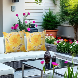 Retro Sunshine Florals-Yellow Flowers Cushion