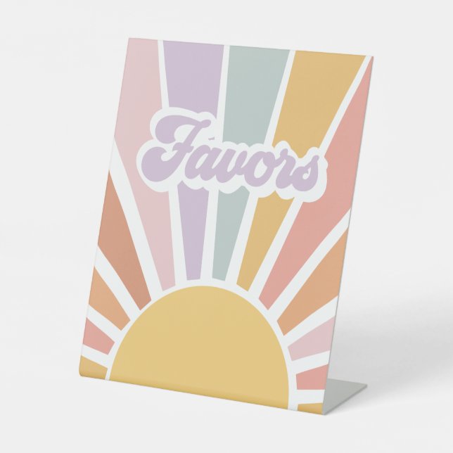 Retro Sunshine Groovy Baby Shower Favours Pedestal Sign (Front)