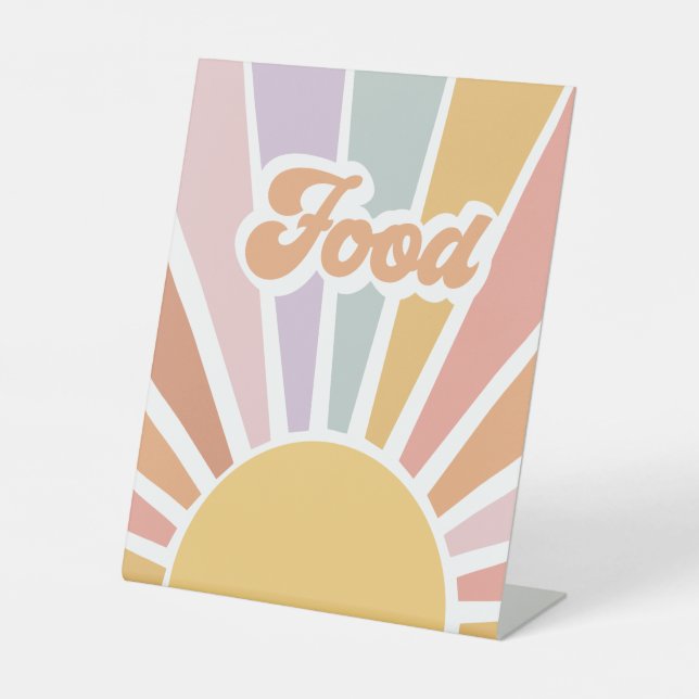 Retro Sunshine Groovy Baby Shower Food Pedestal Sign (Front)