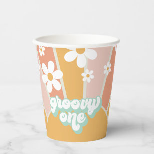 Retro Sunshine Groovy One Daisy Birthday Paper Cup