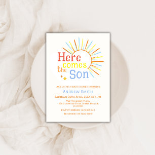 Retro Sunshine Here Comes The Son Baby Shower  Invitation