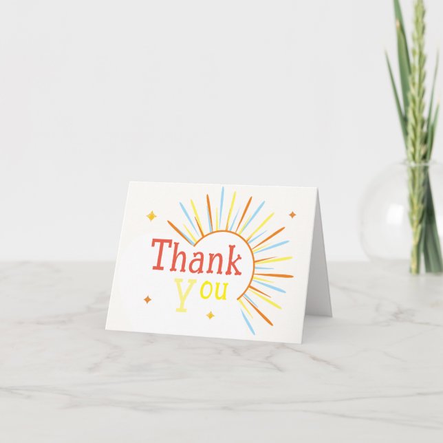 Retro Sunshine Here Comes The Son Baby Shower  Thank You Card (Front)