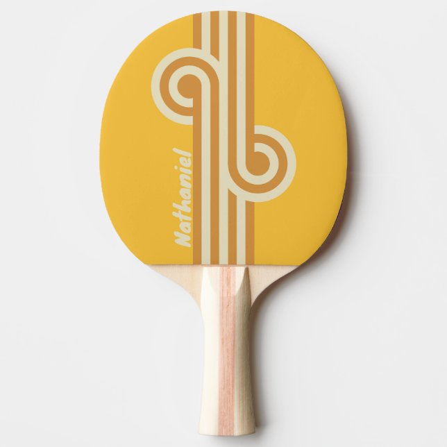Retro Sunshine Mustard Loop with Name Ping Pong Paddle (Front)