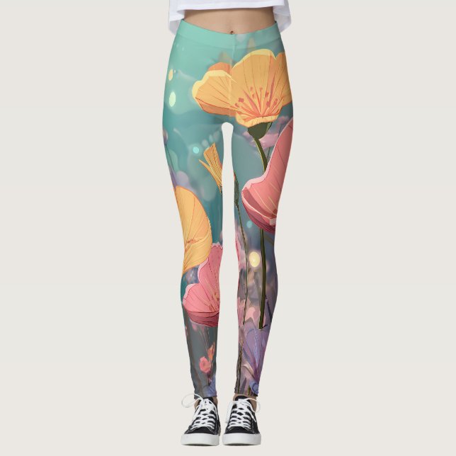 Retro Sunshine Patterns – Bold Colorful  Leggings (Front)