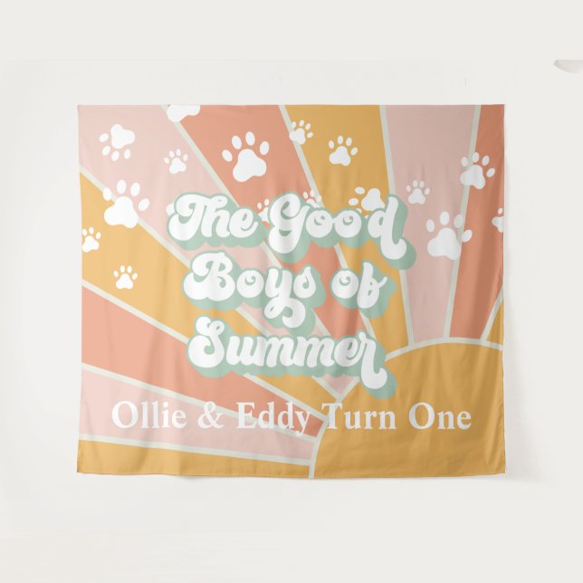 Retro Sunshine Paw Print Dog Birthday Tapestry (Front (Horizontal))