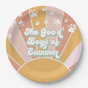 Retro Sunshine Paw print paper Plates