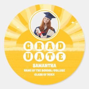 Retro Sunshine Photo Graduation Classic Round Sticker