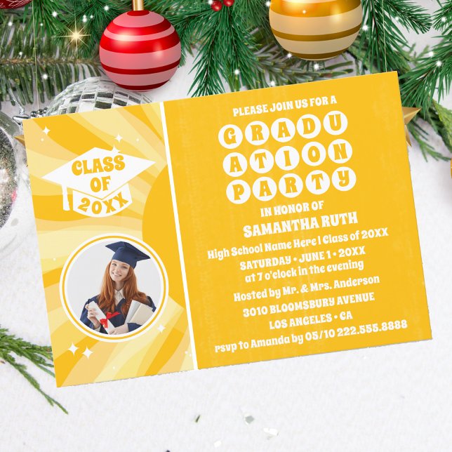 Retro Sunshine Photo Graduation Party Invitation (Creator Uploaded)