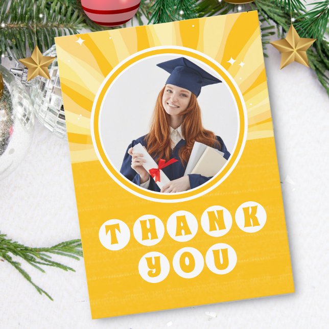Retro Sunshine Photo Graduation  Thank You Card (Creator Uploaded)