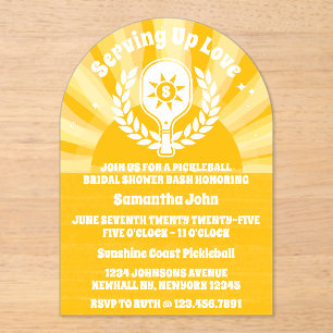 Retro Sunshine Pickleball Bridal Shower Acrylic Invitations