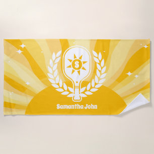 Retro Sunshine Pickleball Bridal Shower Beach Towel
