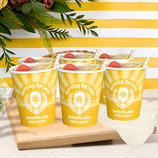 Retro Sunshine Pickleball Bridal Shower  Paper Cups (Paper Cups)