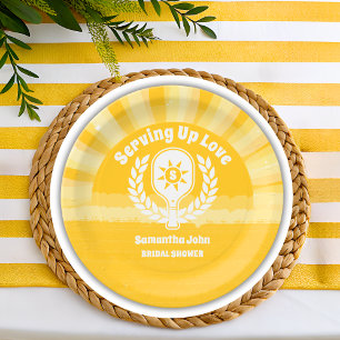 Retro Sunshine Pickleball Bridal Shower Paper Plate