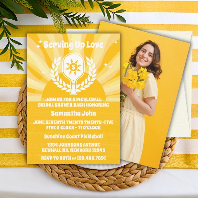 Retro Sunshine Pickleball Bridal Shower Photo Invitation (Bridal Shower Invitation)