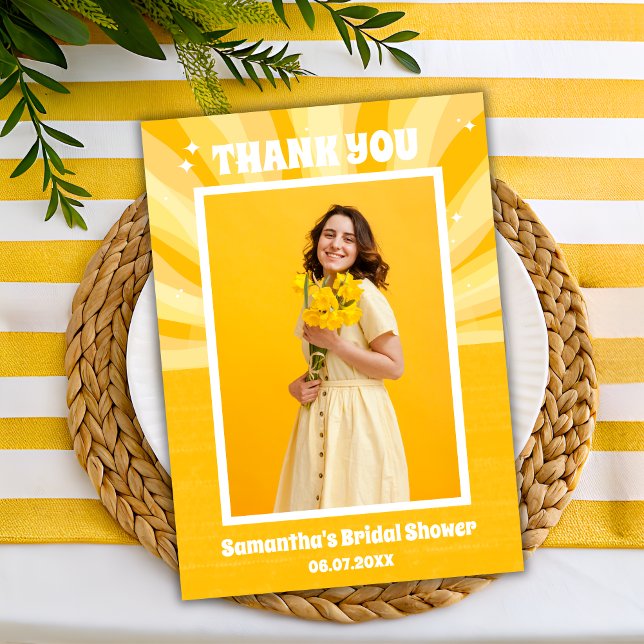 Retro Sunshine Pickleball Bridal Shower Photo Thank You Card (Thank You Cards)