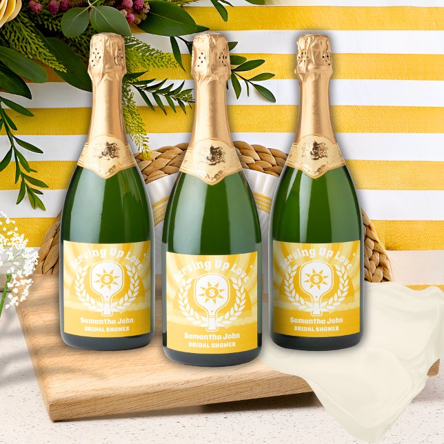 Retro Sunshine Pickleball Bridal Shower  Sparkling Wine Label (Food/Drink Labels
 )