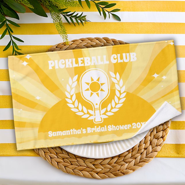 Retro Sunshine Pickleball Club Bridal Shower Hand Towel (Hand Towel)