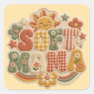 Retro Sunshine Soft Mama PNG - Vintage Embroidered Square Sticker