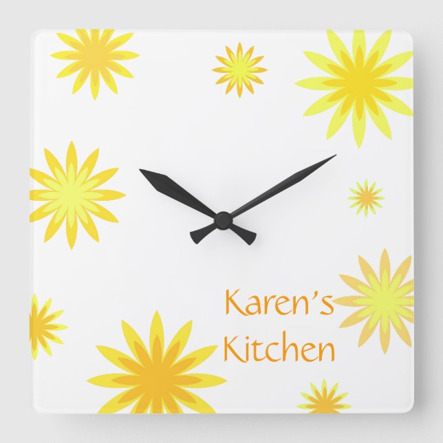 Retro Sunshine Square Wall Clock (Front)