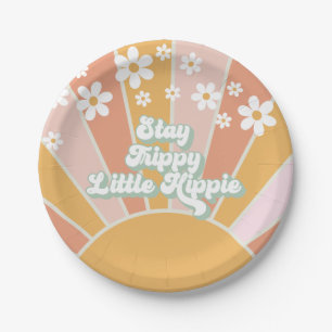 Retro Sunshine Stay Trippy Little Hippie floral Paper Plate