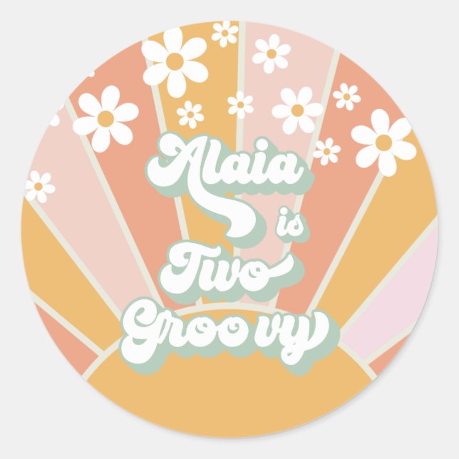 Retro Sunshine Two Groovy Daisy Birthday Classic Round Sticker (Front)