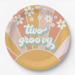 Retro Sunshine Two Groovy Daisy Birthday Paper Plate