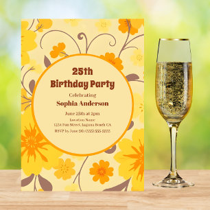 Retro Sunshine Yellow Flowers-Birthday Invitation