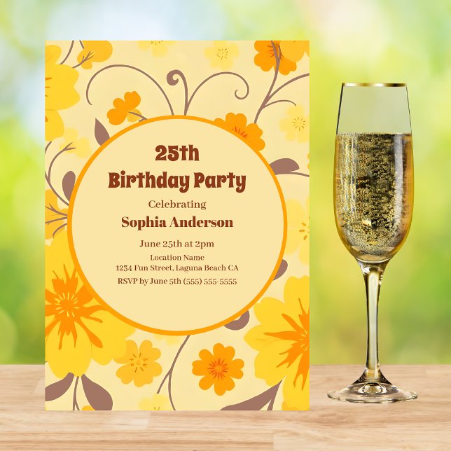 Retro Sunshine Yellow Flowers-Birthday Invitation (Retro Sunshine Yellow Flowers-Birthday Invitation )