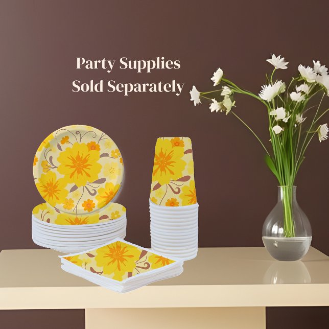 Retro Sunshine Yellow Flowers- Napkin (Party Supplies Yellow with orange and mocha mousse plates cups and napkins with background)
