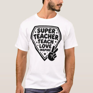 Retro Super Teacher Peace Sign T-Shirt