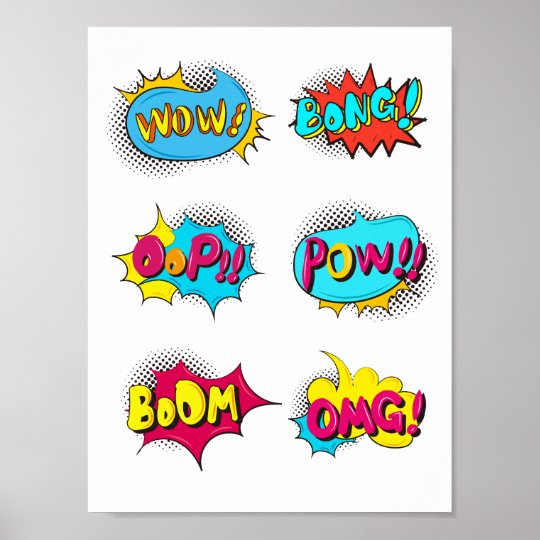 Retro Superhero Comics Action Blurb Collection Poster | Zazzle.com.au