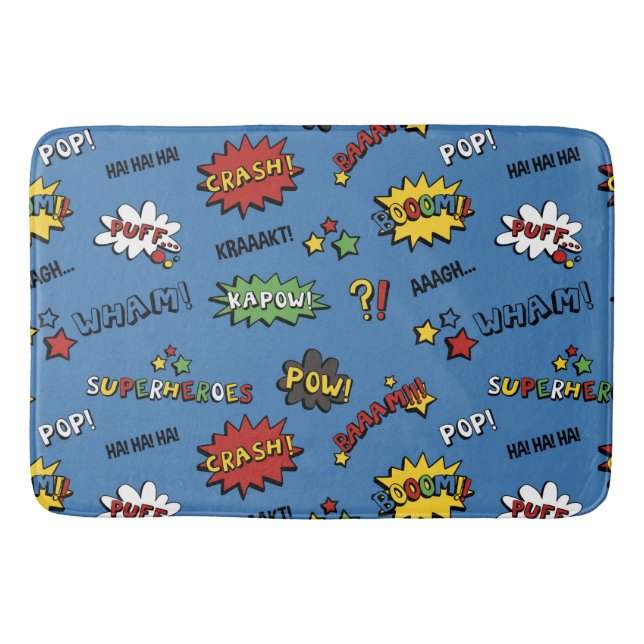 Retro Superhero Kids Pattern Bath Mat (Front)