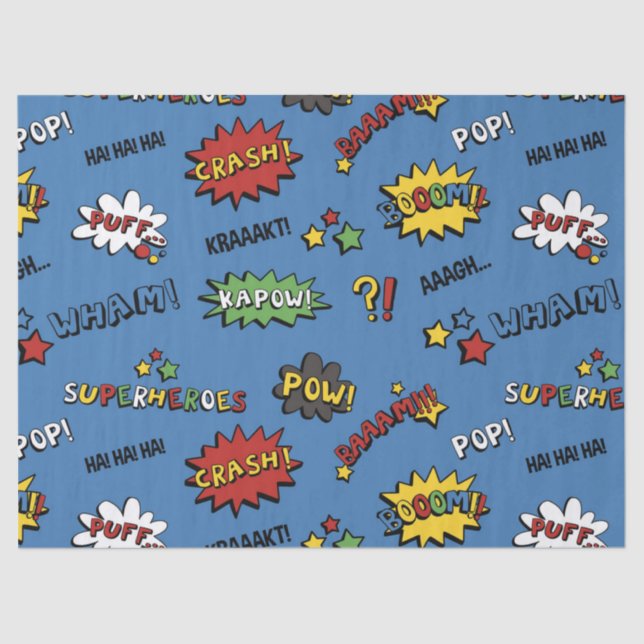 Retro Superhero Kids Pattern Tissue Paper (Front)