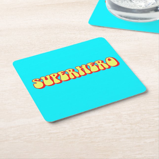 Retro Superhero Square Paper Coaster (Angled)