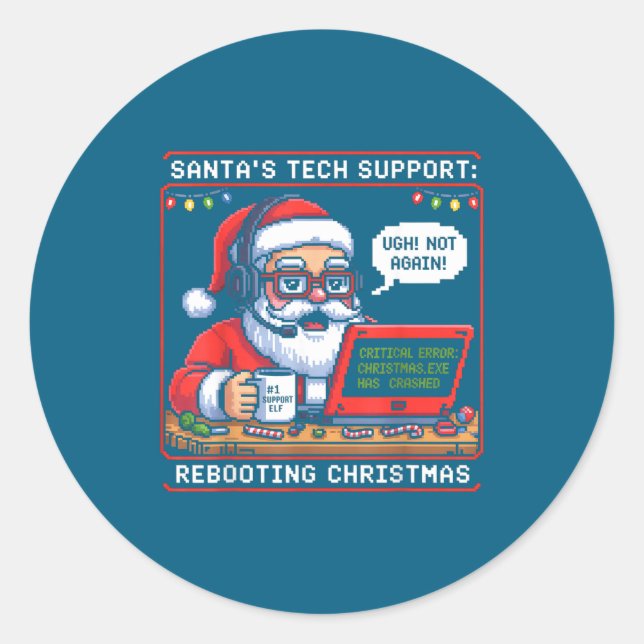 Retro Support Tech s Santa Rebooting Classic Round Sticker (Front)