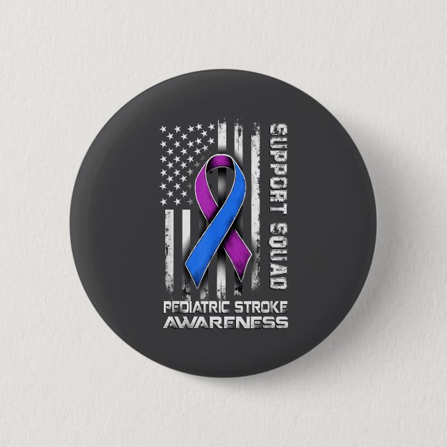 Retro Suprt Squad Pediatric Stroke Awareness  6 Cm Round Badge (Front)