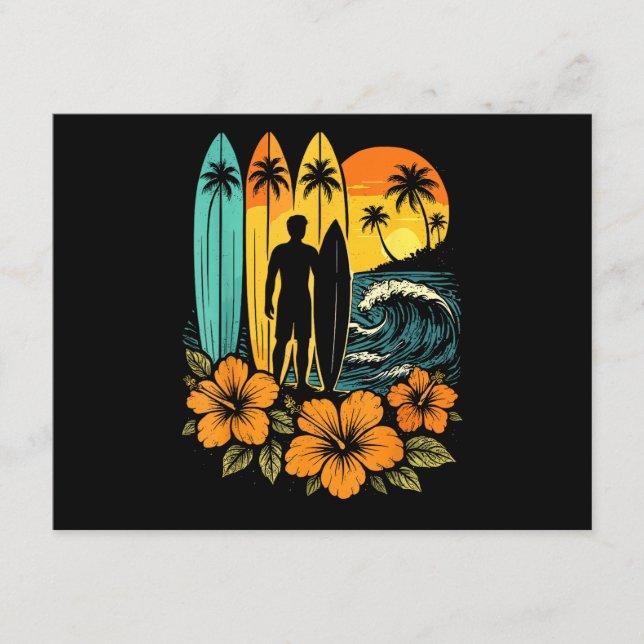 Retro Surf Beach Sunset Tropical Enclosure Card (Front)