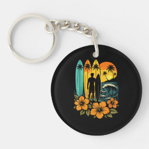 Retro Surf Beach Sunset Tropical Key Ring